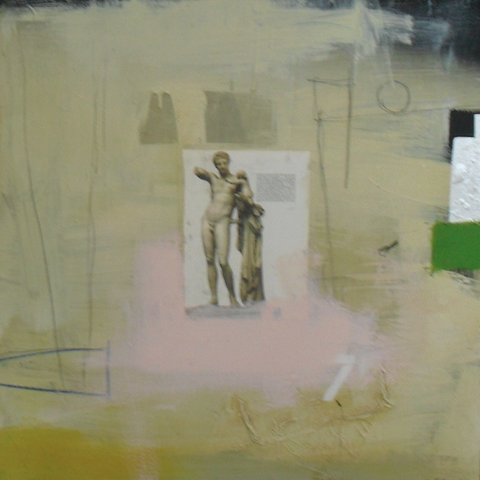 homage to praxiteles' Hermes and the child / mixed media on panel / 40" x 40" / sold