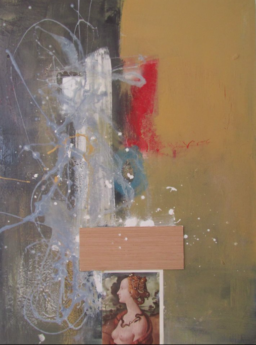 "the renaissance I" / the art history series / praise to Piero di Cosimo / mixed media on panel / 48" x 35.5" x 3" / donation HRC