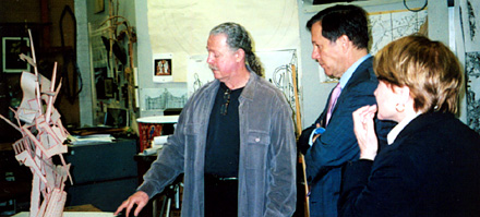 In 2006, Louise Slaughter visited Rochester-based Metal Sculptor Albert Paley with then NEA Chairman Dana Gioia