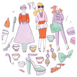 Kris Atomic's main website graphic. So cute! I love the teacups, ribbons, and macarons!
