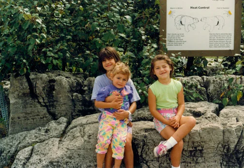 At the zoo in '92! I really like the palette of my outfit. If you can't tell, I'm the little one with the blonde hair. I'm sitting with my cousins Marie + Laura @ the Toronto Zoo near the bears (judging from the sign).