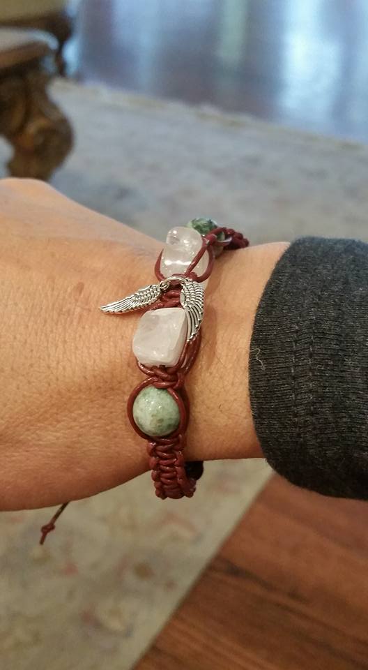 "Oh My Goddess... Kittie! This is beautiful! The stones are a fabulous combo of uplift, groundedness & heart energy. The leather & the message behind it are soooooo ME. And the wings; they give me a feeling of eternal support & badassness! I am buzzing w/ awesome vibration... s uch beautiful work!