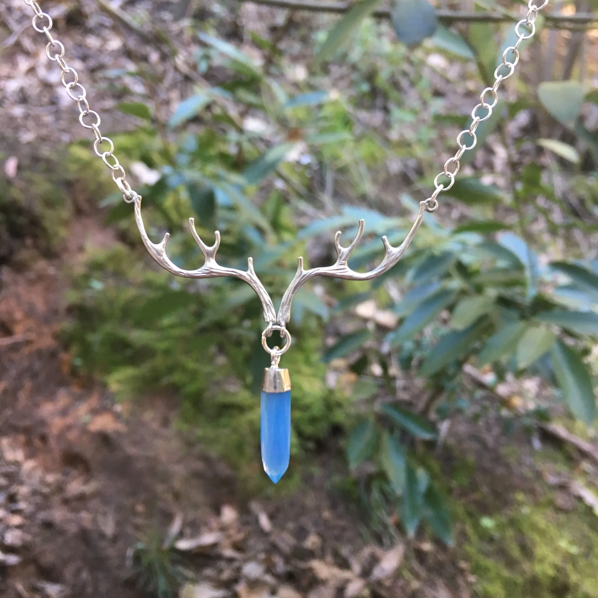 Forest's Heart Necklace with Blue Chalcedony