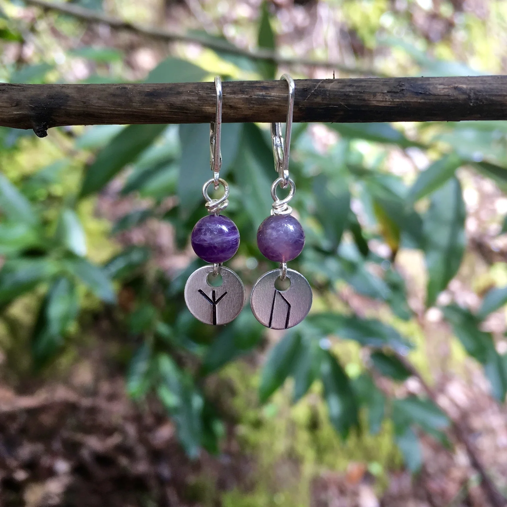 Runic Whispers Earrings with Amethyst
