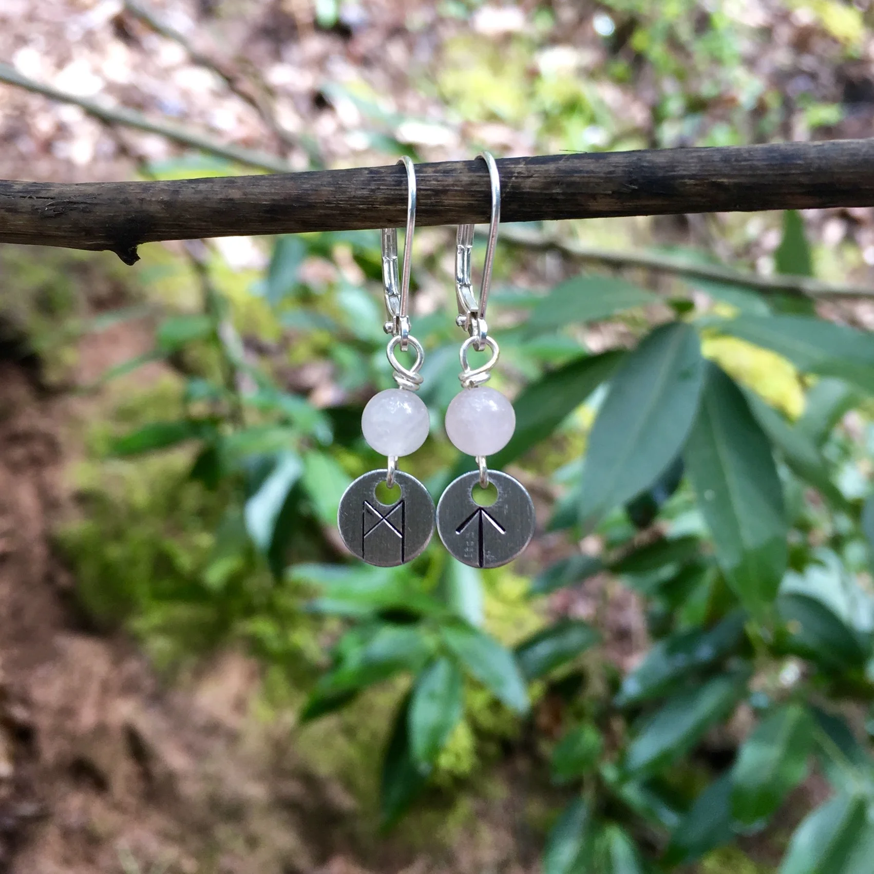 Runic Whispers Earrings with Rose Quartz