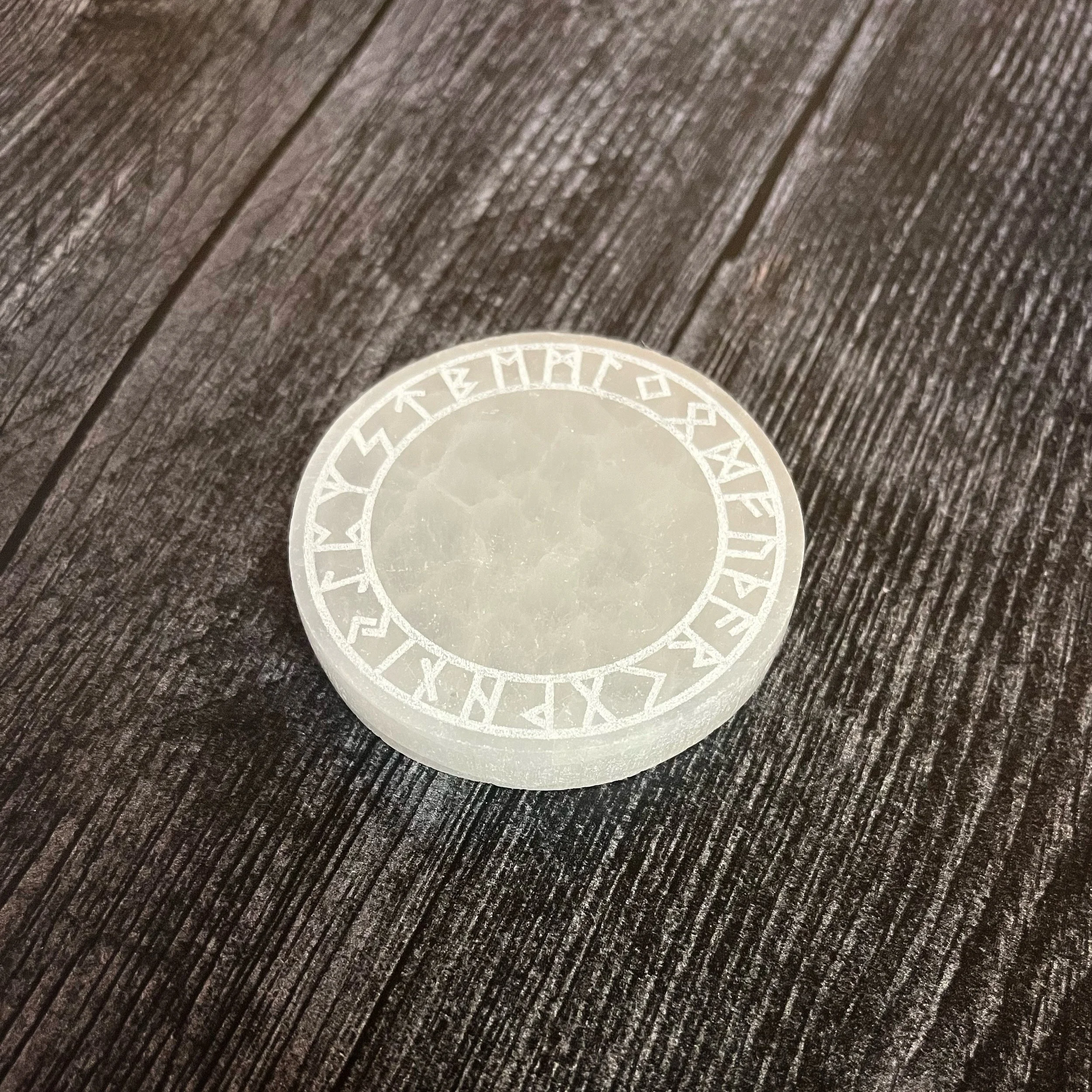Elder Futhark Selenite Charging Plate (2.5")