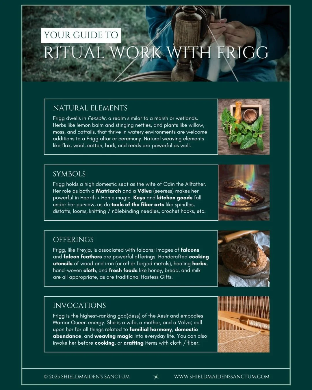 In Norse society, Frigg - god(dess) of family dynamics, domestic harmony, and magical practices - was invoked by matrons, mothers, and anyone seeking to bring greater abundance to their hearth + home.

I created this free one-page guide to Ritual Wor