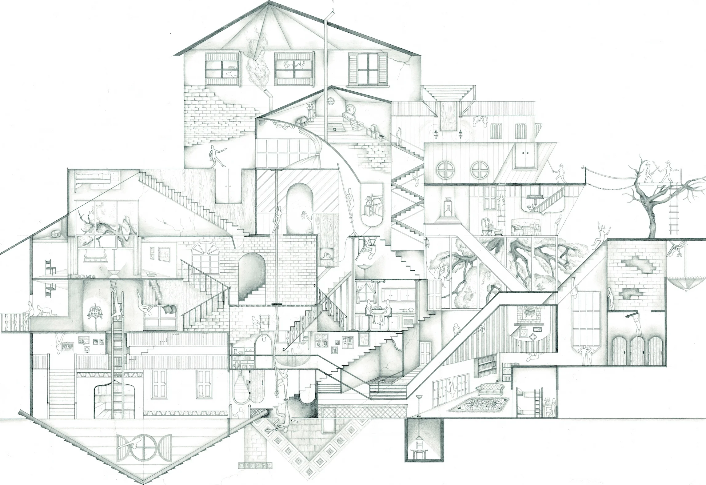 "Here Is The House". Pencil on paper. 24"x36".