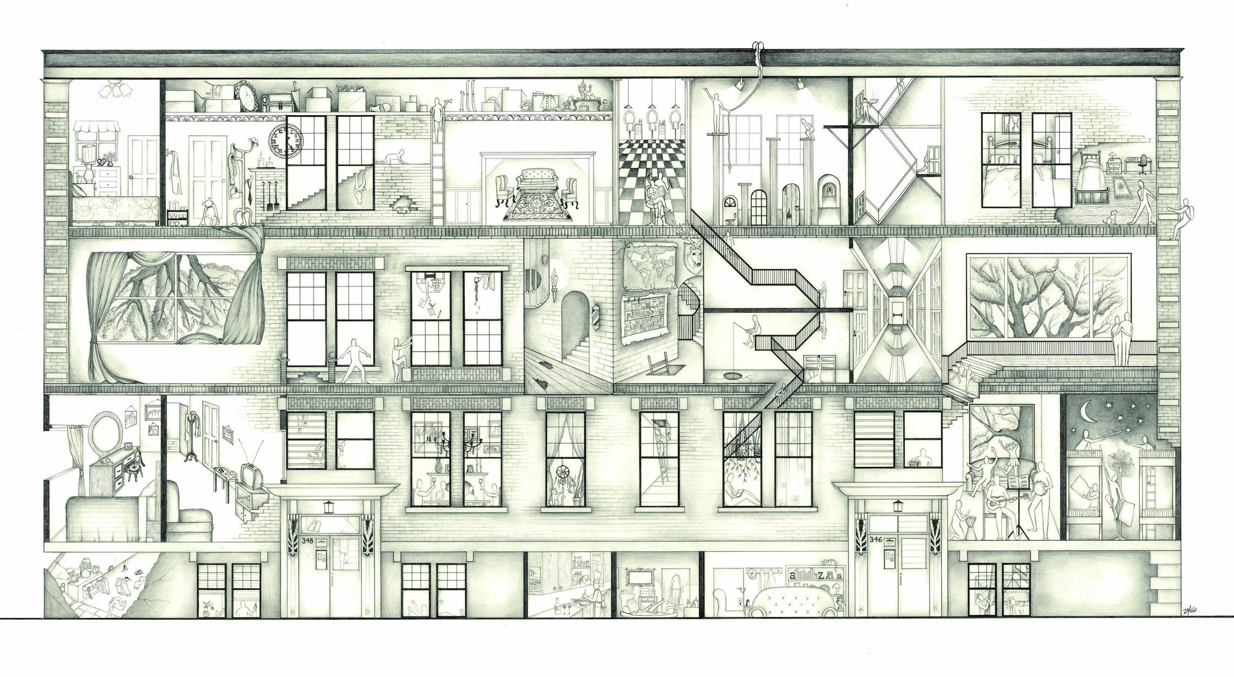 "346/348 Arbuthnot Street". Pencil on paper. 24"x40".