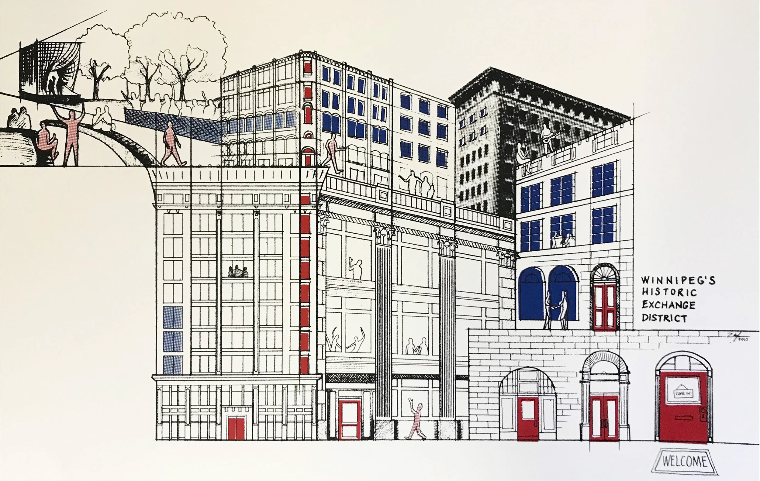“Exchange District” limited edition screen printed poster. Artwork by Zephyra, screen printing by Floodway Print Co.