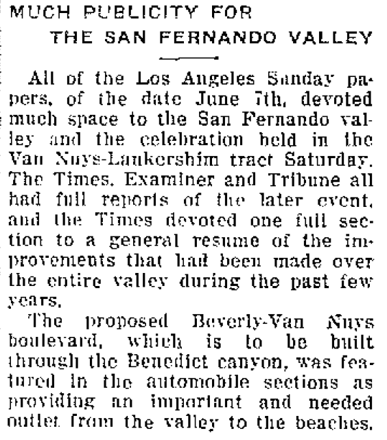 Much Publicity For The San Fernando Valley