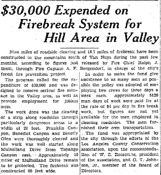$30,000 Expended on Firebreak System for Hill Area in Valley