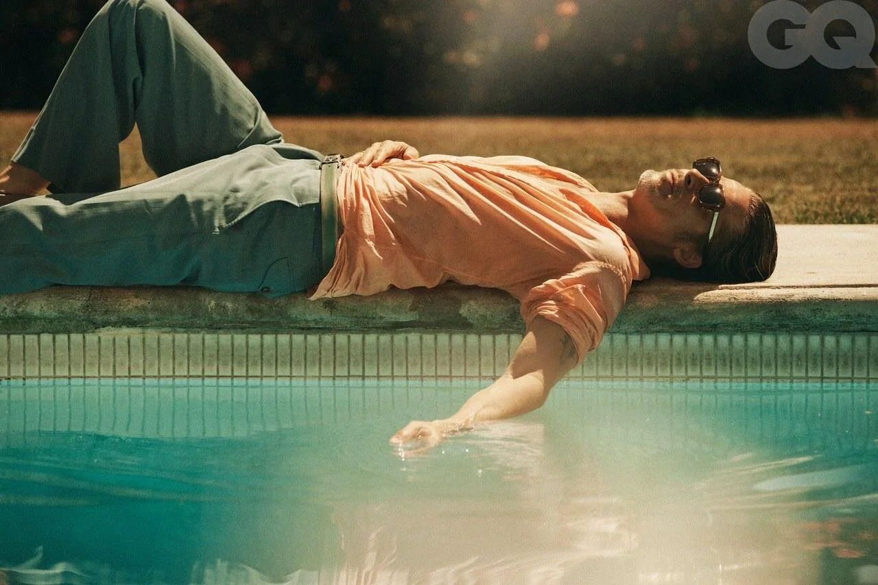 BRAD PITT IN CUSTOM BELT BY A. JASON ROSS STYLED BY GEORGE CORTINA PHOTOGRAPHS BY LACHLAN BAILEY