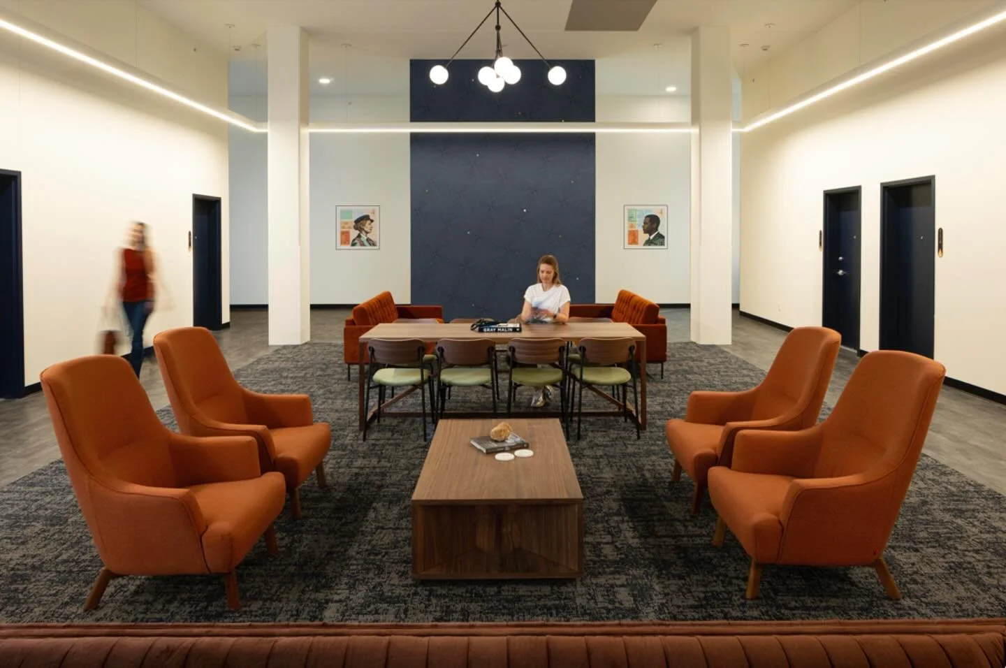 Custom branded wallpaper for The Archive: a treatment that utilizes the logomark and lands like the night sky. ✨

First photo Alley Poyner Macchietto Architecture, Erin Giannangelo.

#brandedart
#branddesign
#adaptivereuse
#historicproperty 
#buildin