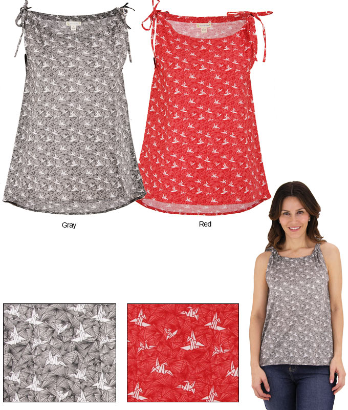 Paper Crane Tie Shoulder top. Textile Design by Shifra Whiteman. Created by Mata Traders. Sold on Global Girlfriend.