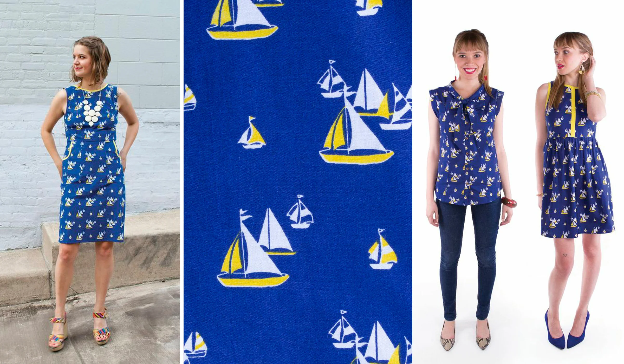 Sailboats. Textile design by Shifra Whiteman. Garments by Mata Traders.