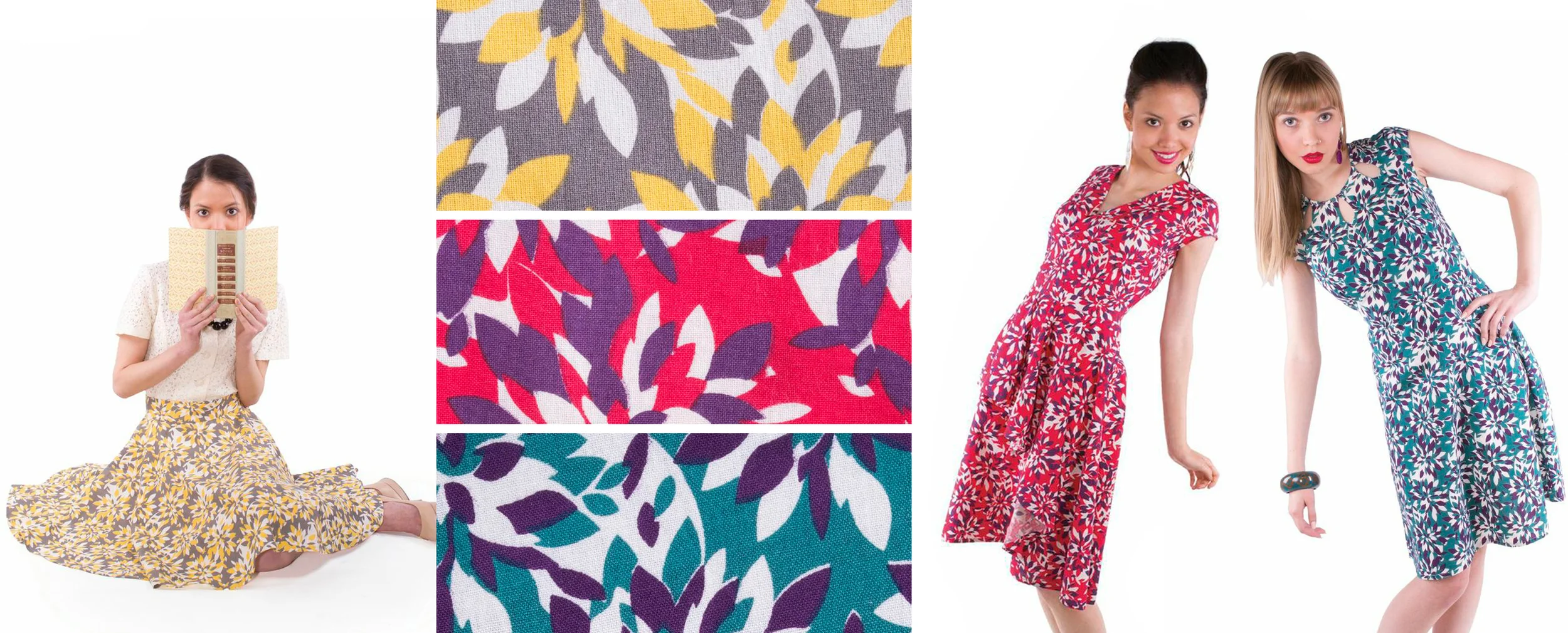Flights of Floral print. Textile design by Shifra Whiteman. Garments by Mata Traders.