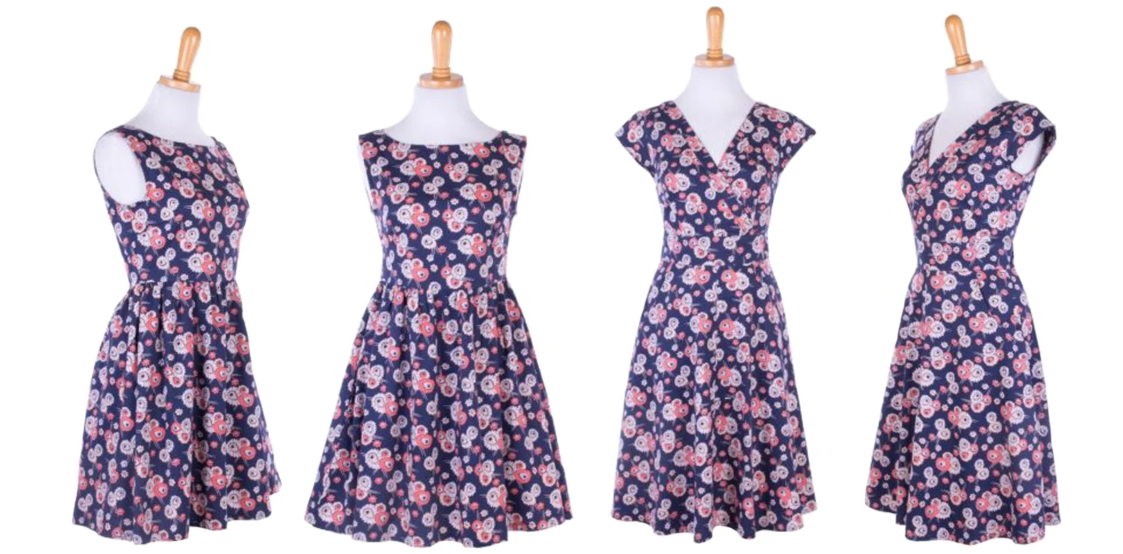 Left: Hello Dolly Dress. Right: Oberlin Dress. Dresses by Mata Traders. Textile Design by Shifra Whiteman.
