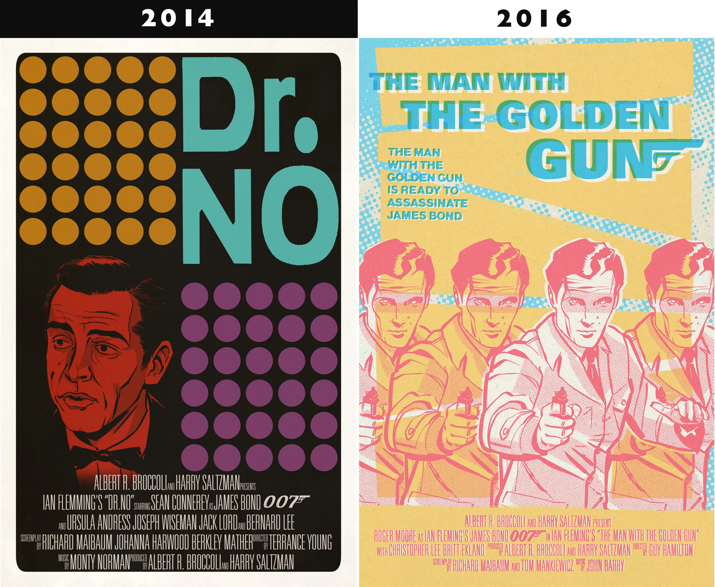 Left: This was by far my best work when I started school. Right: a recent poster design that I created in about a quarter of the time I spent on the Dr.No poster.
