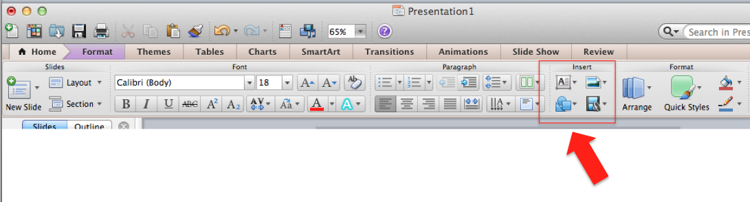 Toolbar Main Text Shapes Pictures