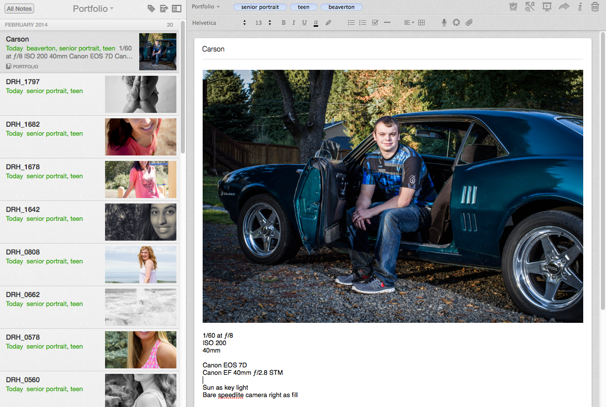 Collect your photos, one per note, in a dedicated Portfolio notebook