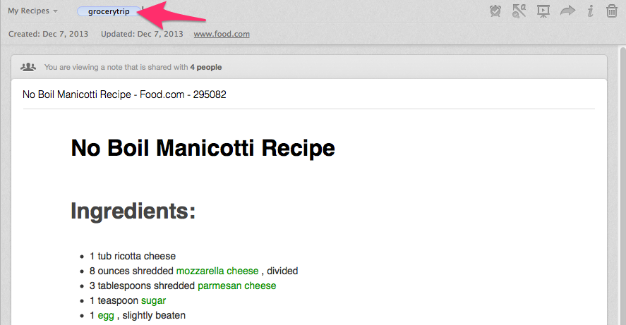Tag a recipe in Evernote