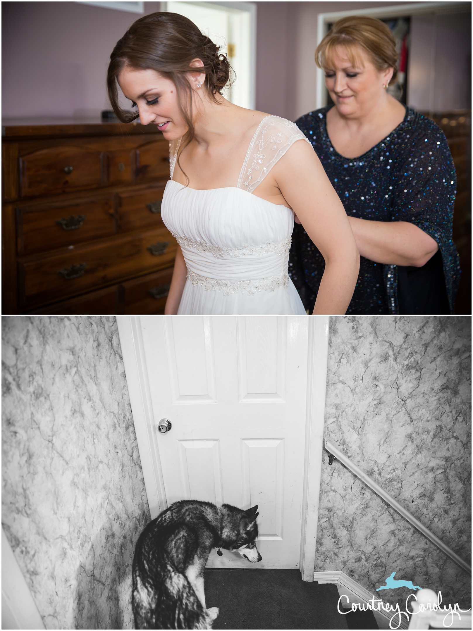Brooke prepared for the day at her family home, where her faithful (and adorable) dog, Fred, kept watch by the door.