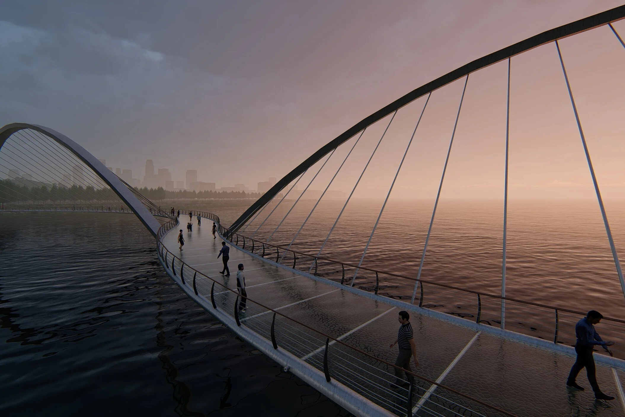 东湖跳泉步桥／2x100 suspension bridge