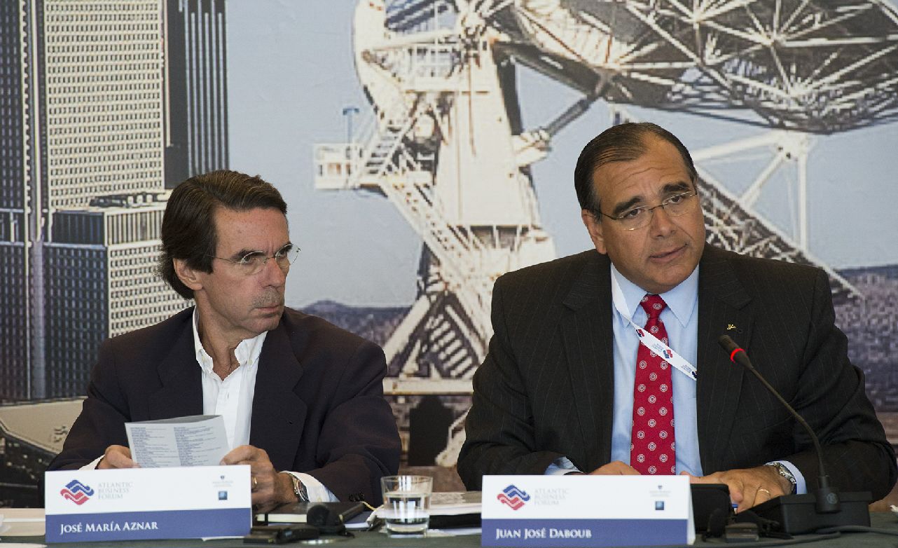 From left, José María Aznar, former President of Spain, and Dr. Juan José Daboub, former El Salvador Minister of Finance and Chief of Staff to the President