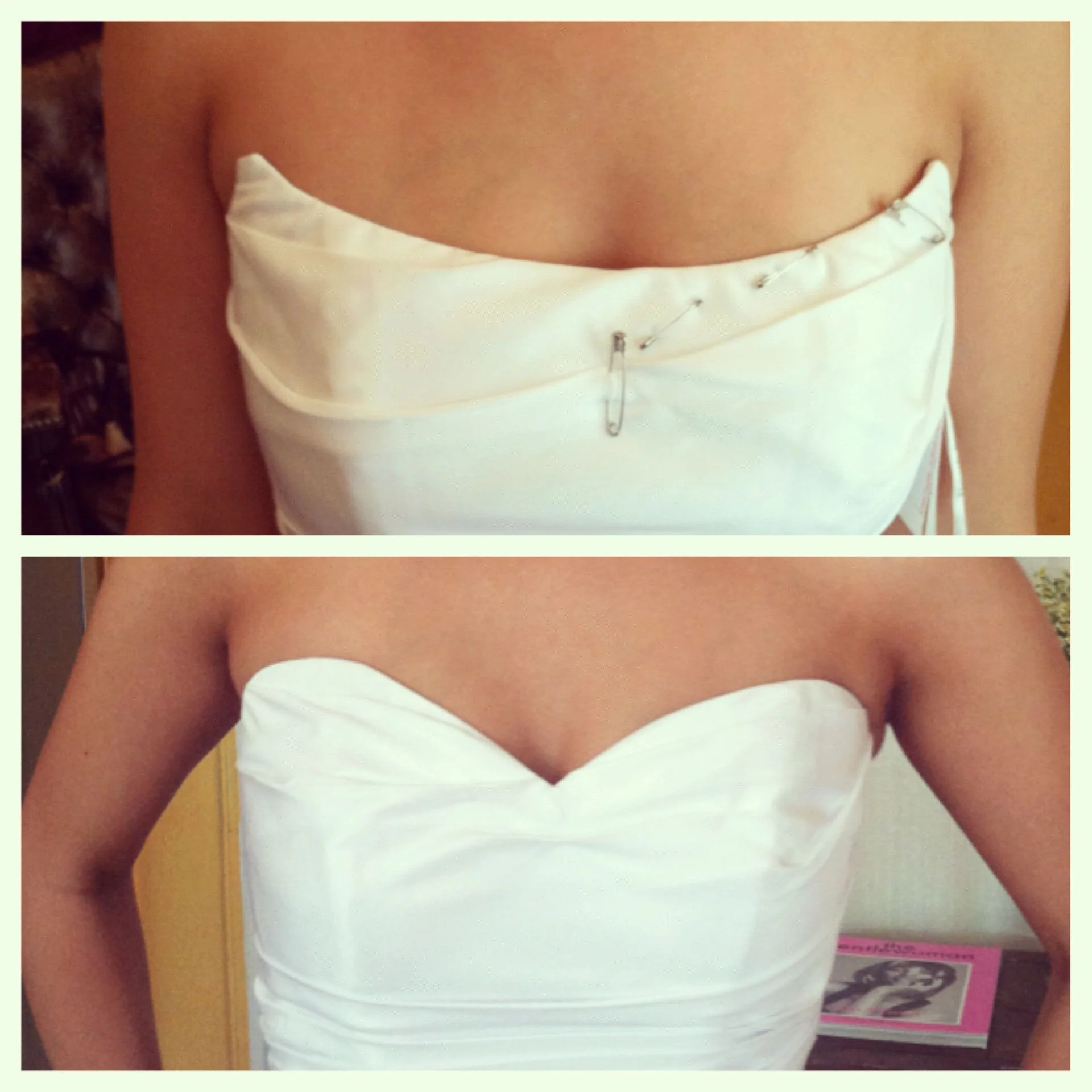 Straight strapless turned into a beautiful sweetheart neckline.