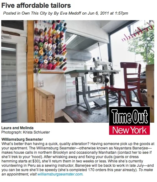 The Williamsburg Seamster in Time Out New York June 6, 2011
