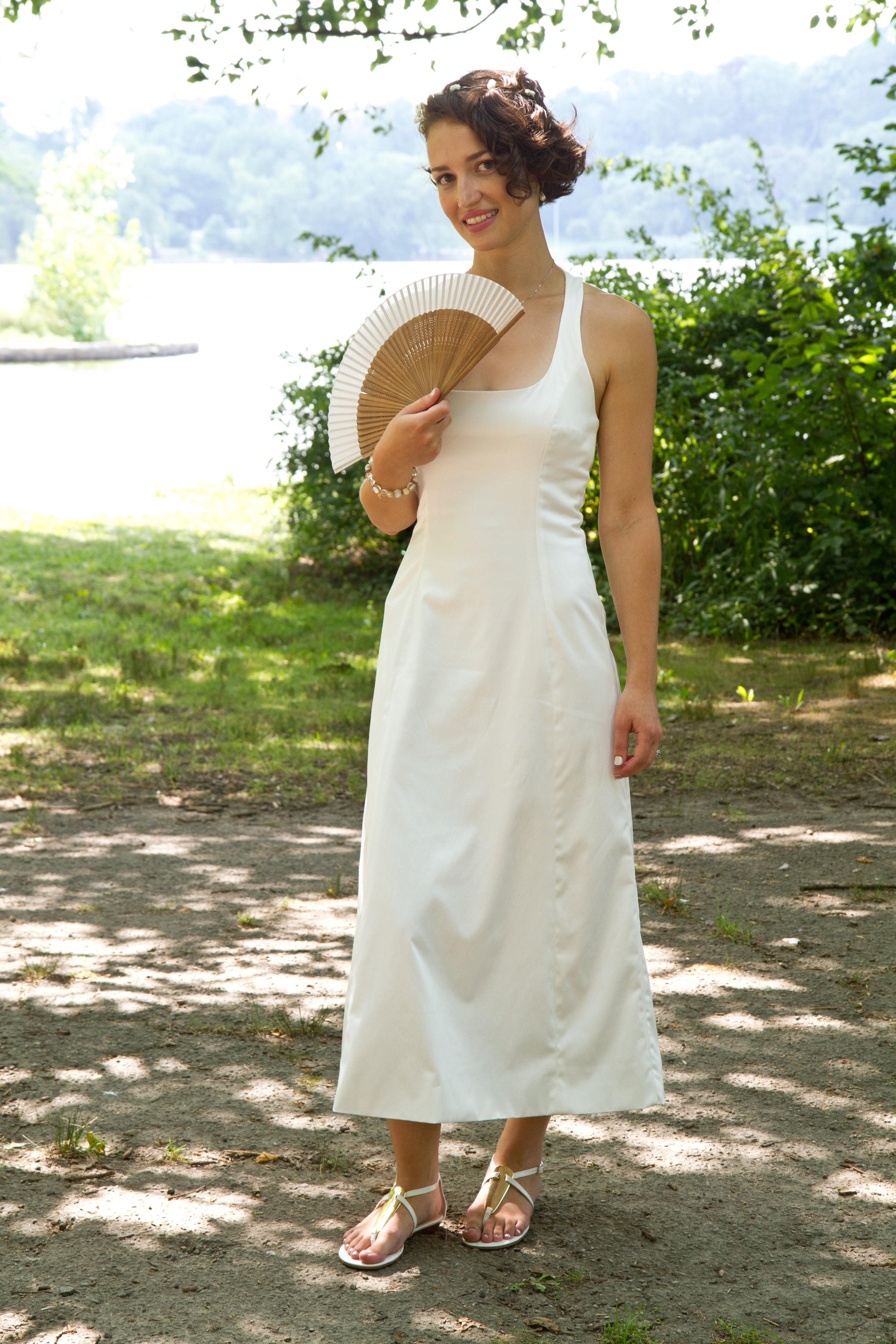 Custom cotton sateen wedding dress for a Prospect Park picnic wedding, for the gorgeous and talented graphic designer, Leyla Moore. Photo by JC Event Photography.
