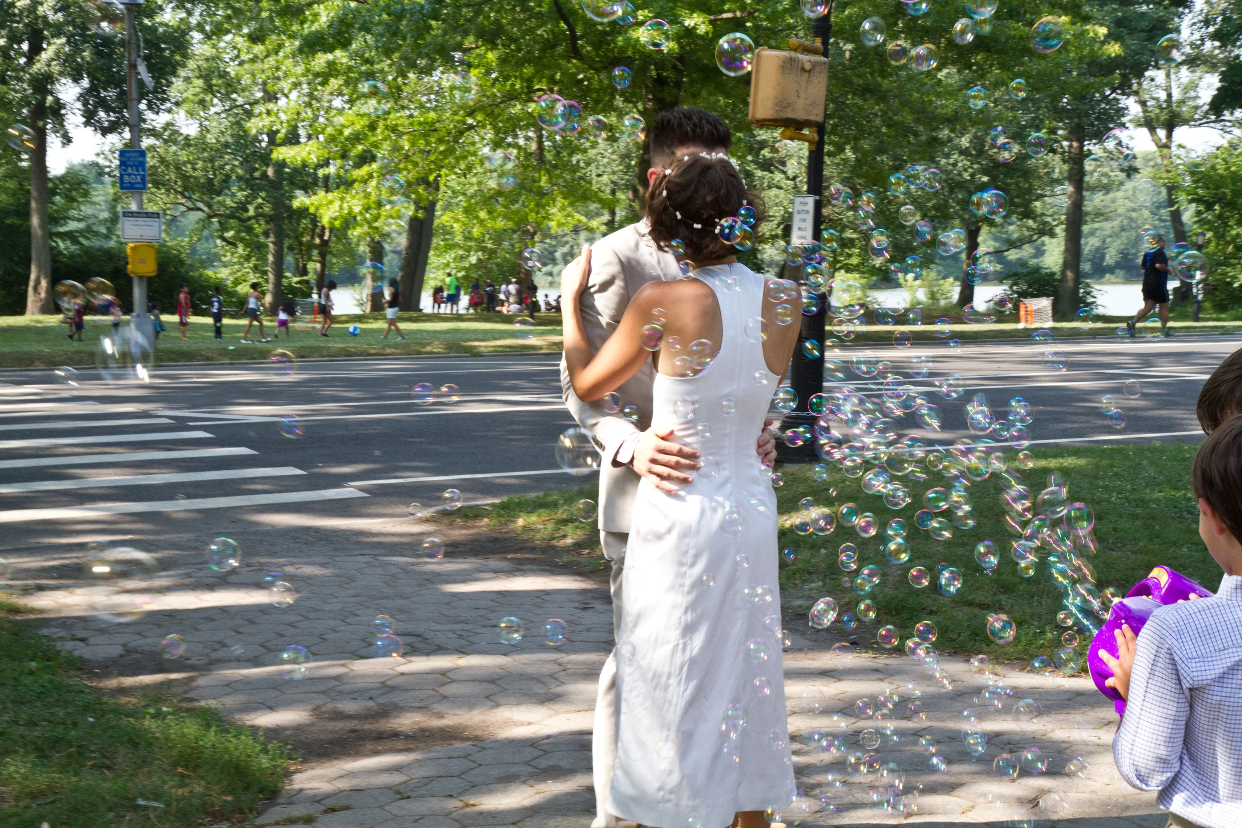 Custom cotton sateen wedding dress for a Prospect Park picnic wedding, for the gorgeous and talented graphic designer, Leyla Moore. Photo by JC Event Photography.