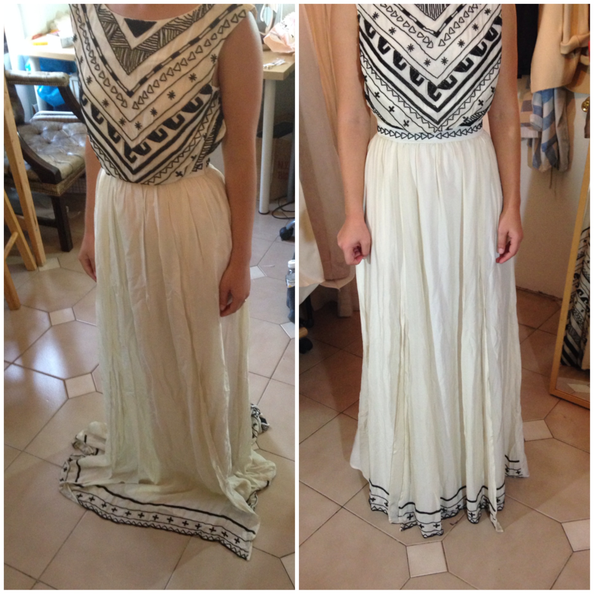 Before and After on a beaded Mara Hoffman beauty