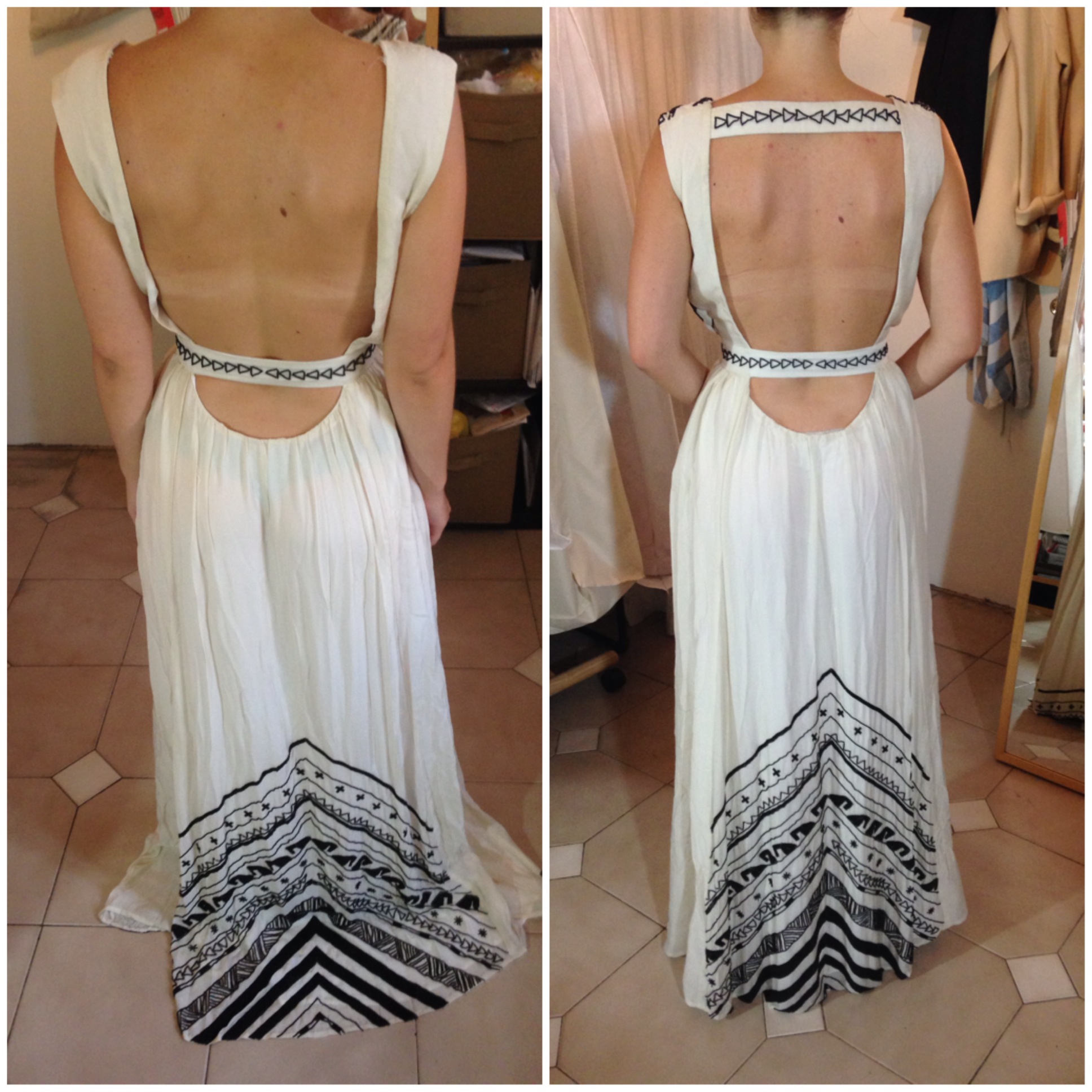 Before and after on beaded Mara Hoffman dress