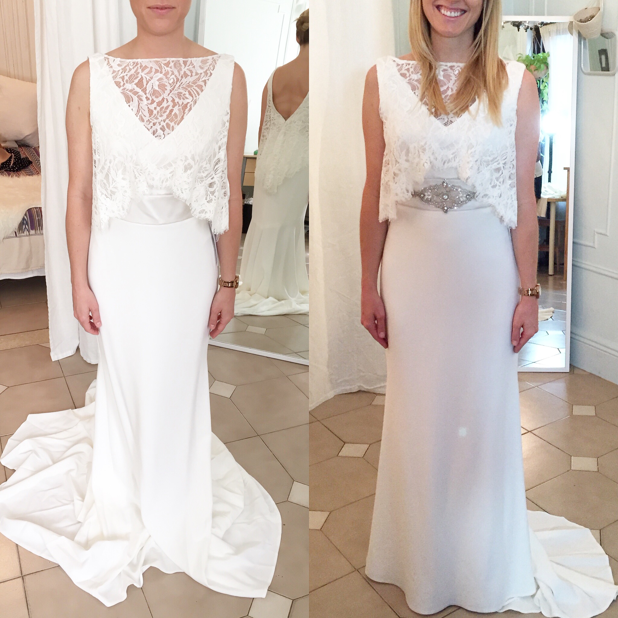 Before and after on Theia gown from Lovely Bride