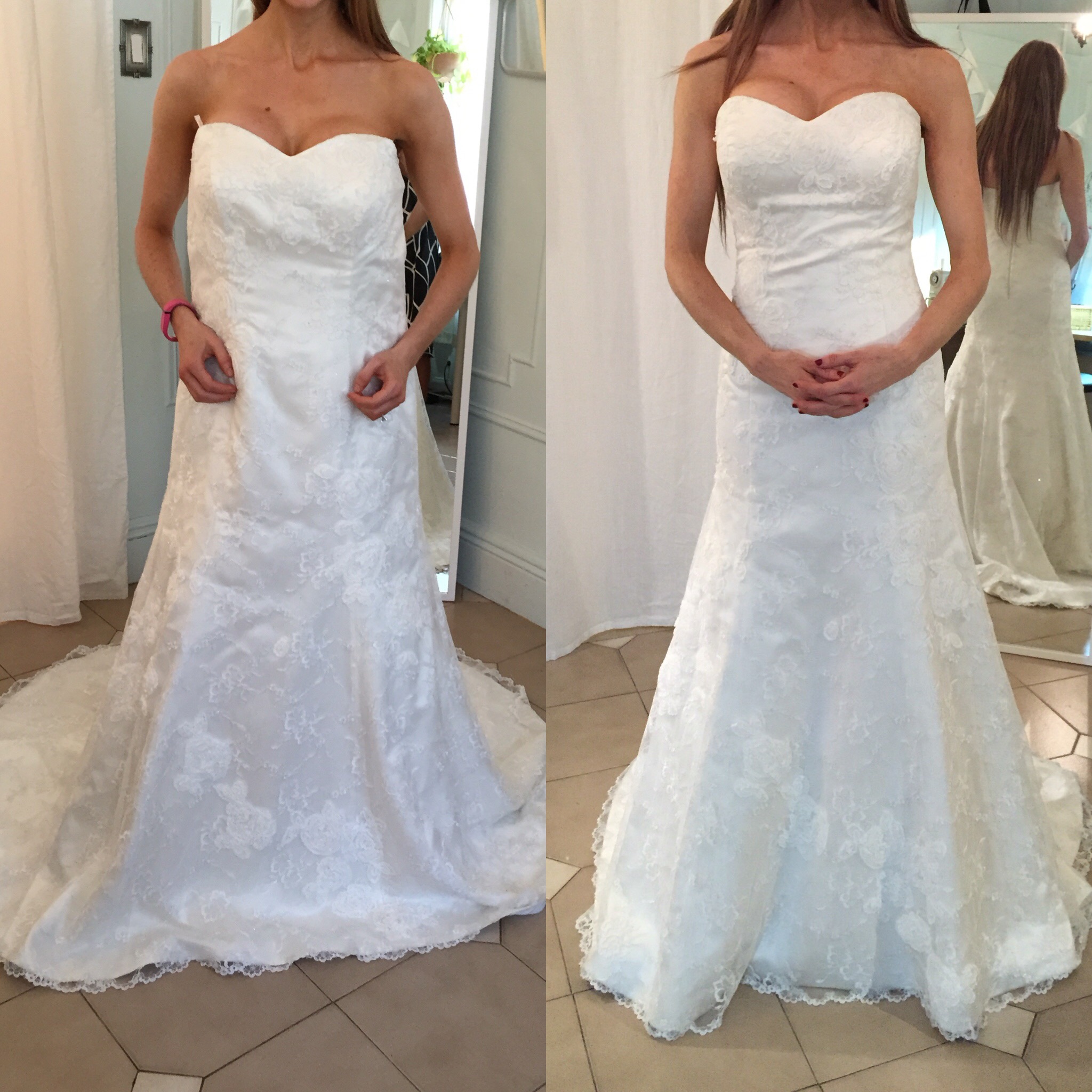 Before and after on fully resized sample wedding gown