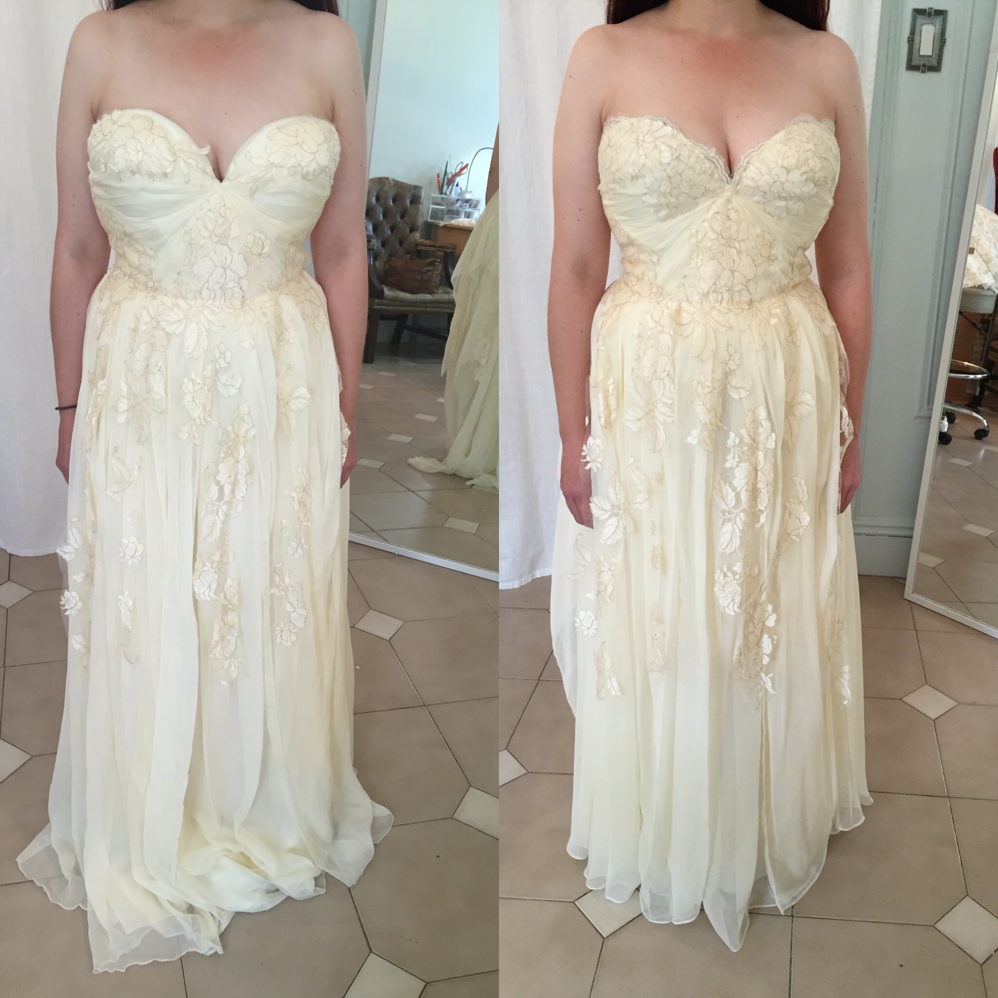 Before and after on a Sarah Seven gown from Lovely Bride