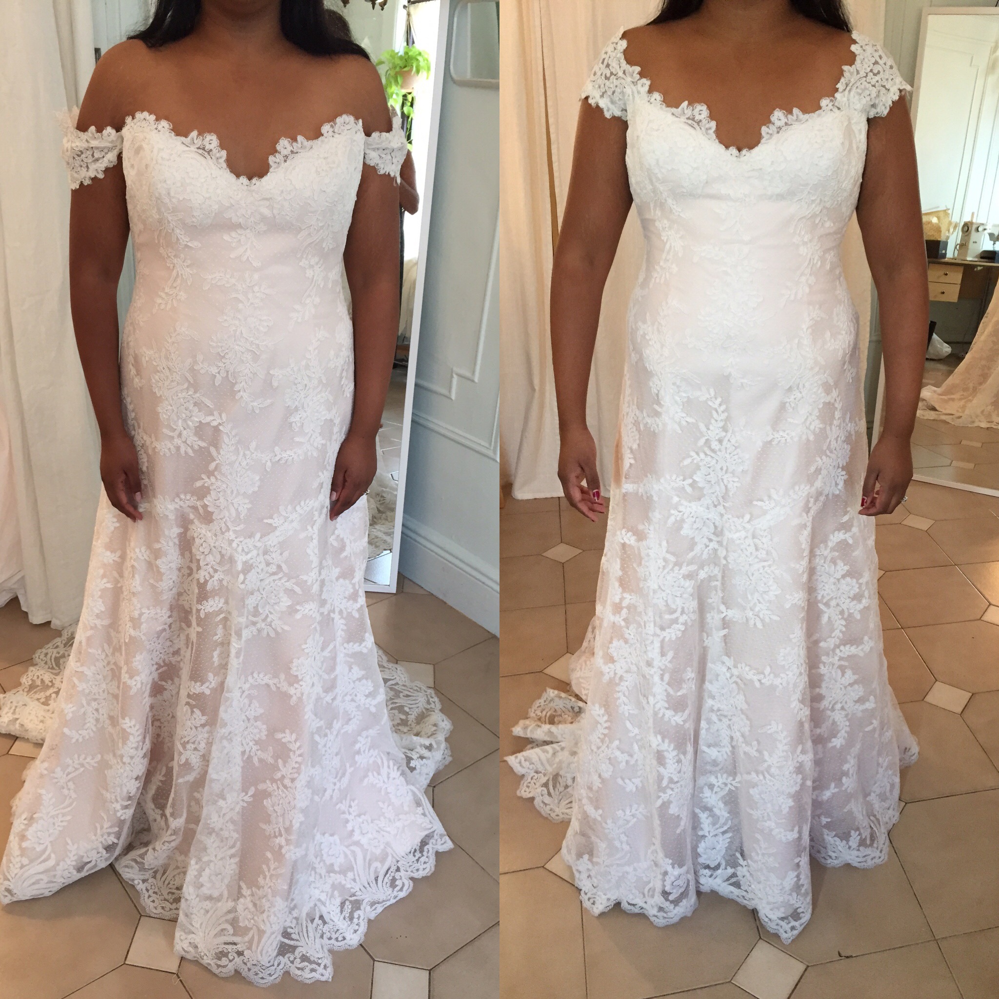 Before and after on lace gown