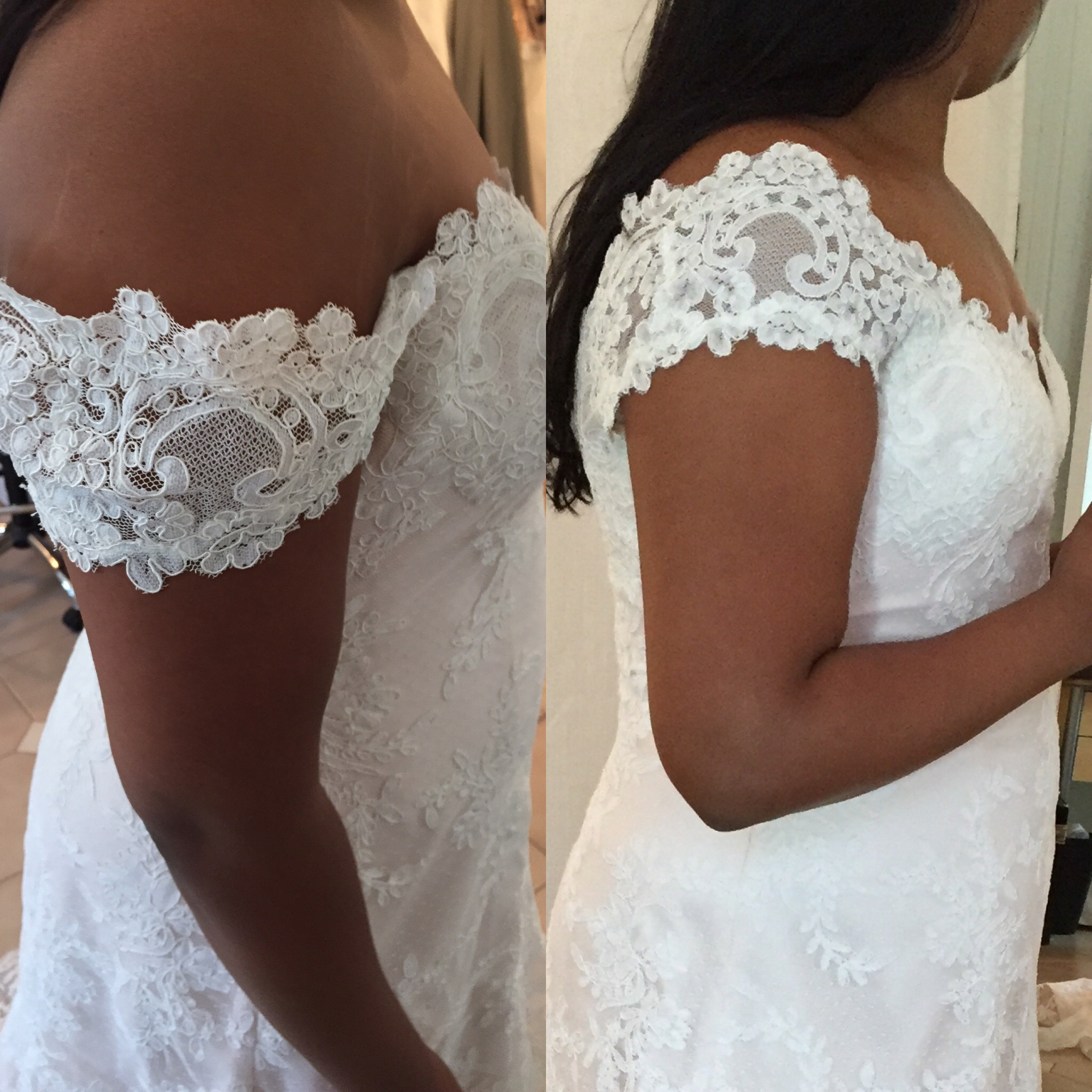 Before and after on lace gown