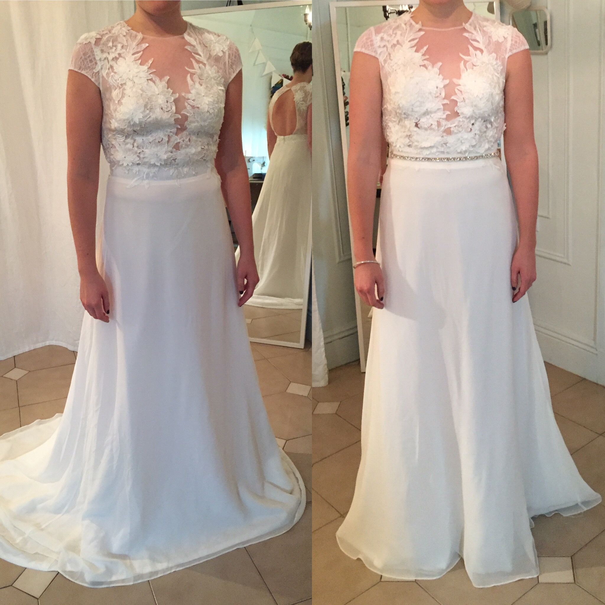 Before and after on Elizabeth Dye lace dress
