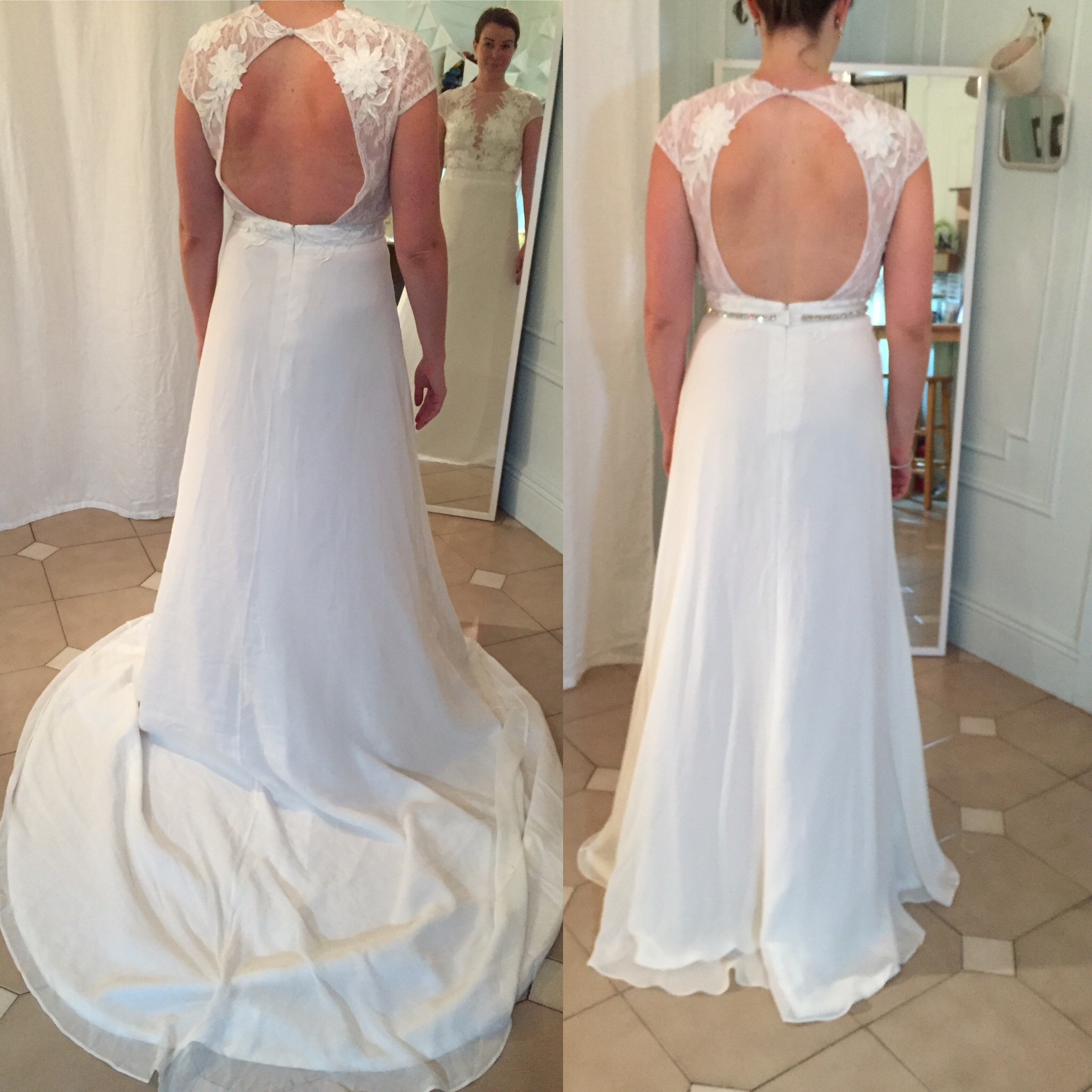 Before and after on Elizabeth Dye lace dress