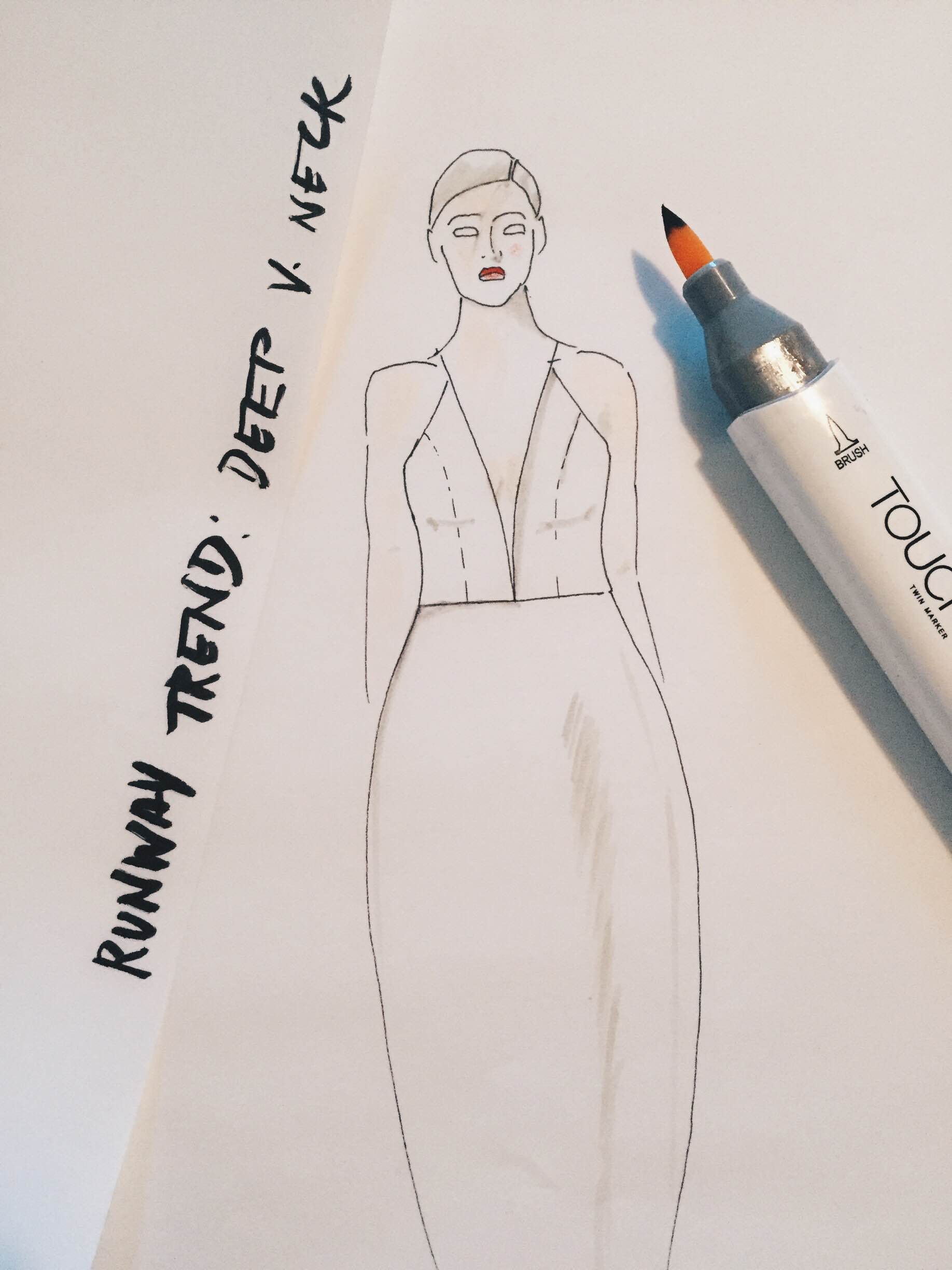 Runway Trend: Deep V-necks. The deep plunging necklines we see on the runways work so well, it's no wonder a lot of brides are drawn to these features as they shop for dresses. The best thing for a bride interested this look is to be honest about the level of support she needs to feel comfortable. Generally speaking, smaller busted women fare better in these plunging lines, especially on designs in lighter fabrics or with scooped out armholes. Though light cups or nipple covers can be put in place to prevent unnecessary nipple exposure, brides with fuller chests might need to choose a dress with more fabric at the side which could be manipulated to create a sturdier fit over the bust with darts. Using a nude mesh panel between the lines of the v-neck may also help achieve a better fit while maintaining the integrity of the deep-v design. And of course, a little extra double-sided tape (our favorite is TopStick Toupee Tape! ) along the neckline will help ensure you don't scandalize any short aunties when you bend down to give them a hug! 