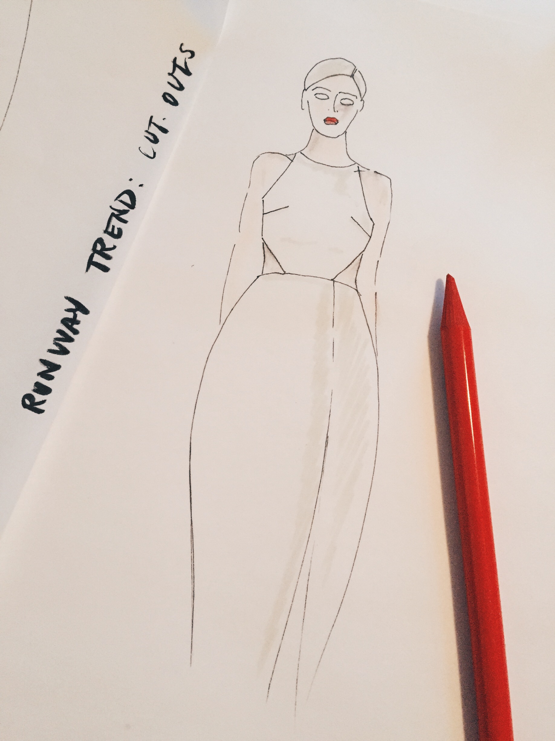 Runway Trend: Cut-outs. Many of the more minimalist designers are including cut-out details along torsos, backs, shoulders, and necklines to create interesting lines on fairly simple silhouettes. Though it's one of my favorite bridal trends, tailoring a dress with these details can be a tricky endeavor. The cut-out lines must be perfectly taught in order to look clean and purposeful, while also not being too tight, resulting in digging. Cut-outs along back shoulders and rib-cages also need to leave room for movement and breathing. Threading a needle strung with 4 threads that is exactly the desired length, through the edge of the cut-out, can help ensure a perfect finish. Here again, a little double-sided tape can help too. 