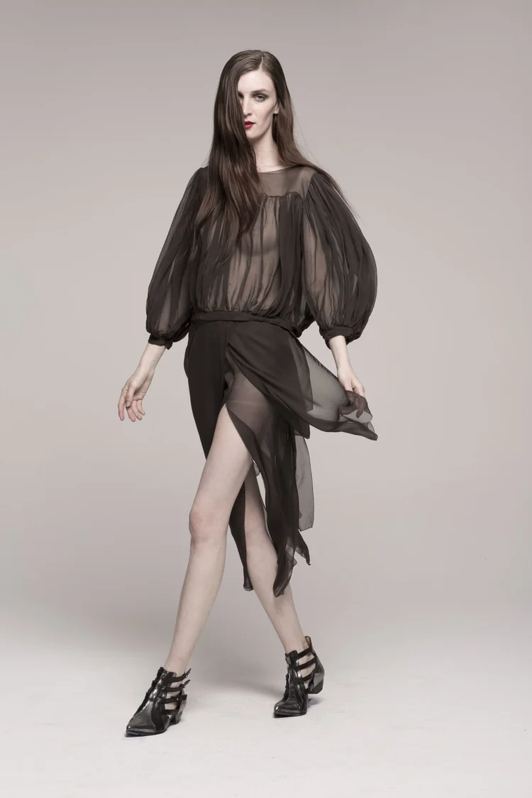 model in sheer GONE WITH THE WIND BLOUSE &amp; SKIRT