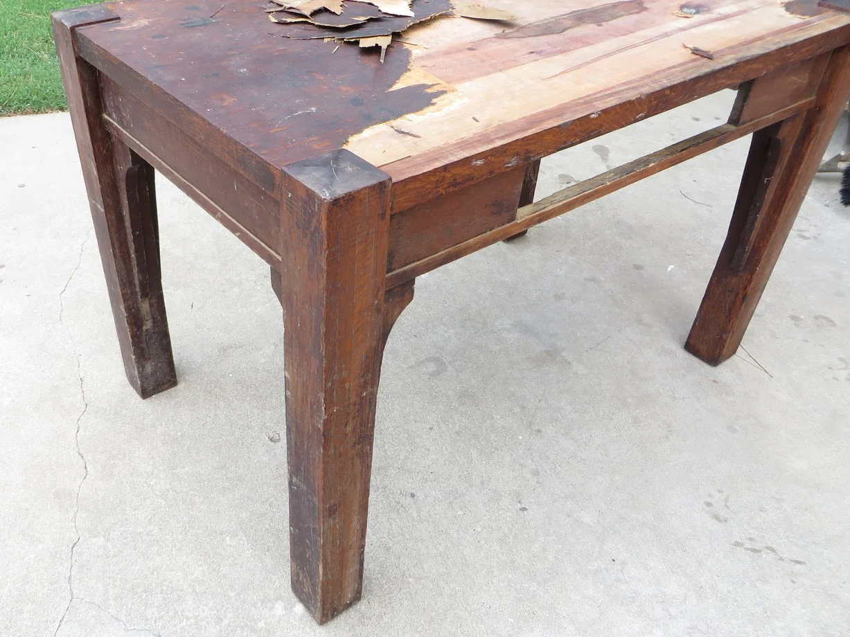 Antique oak library table makeover...with my AWESOME daughter
