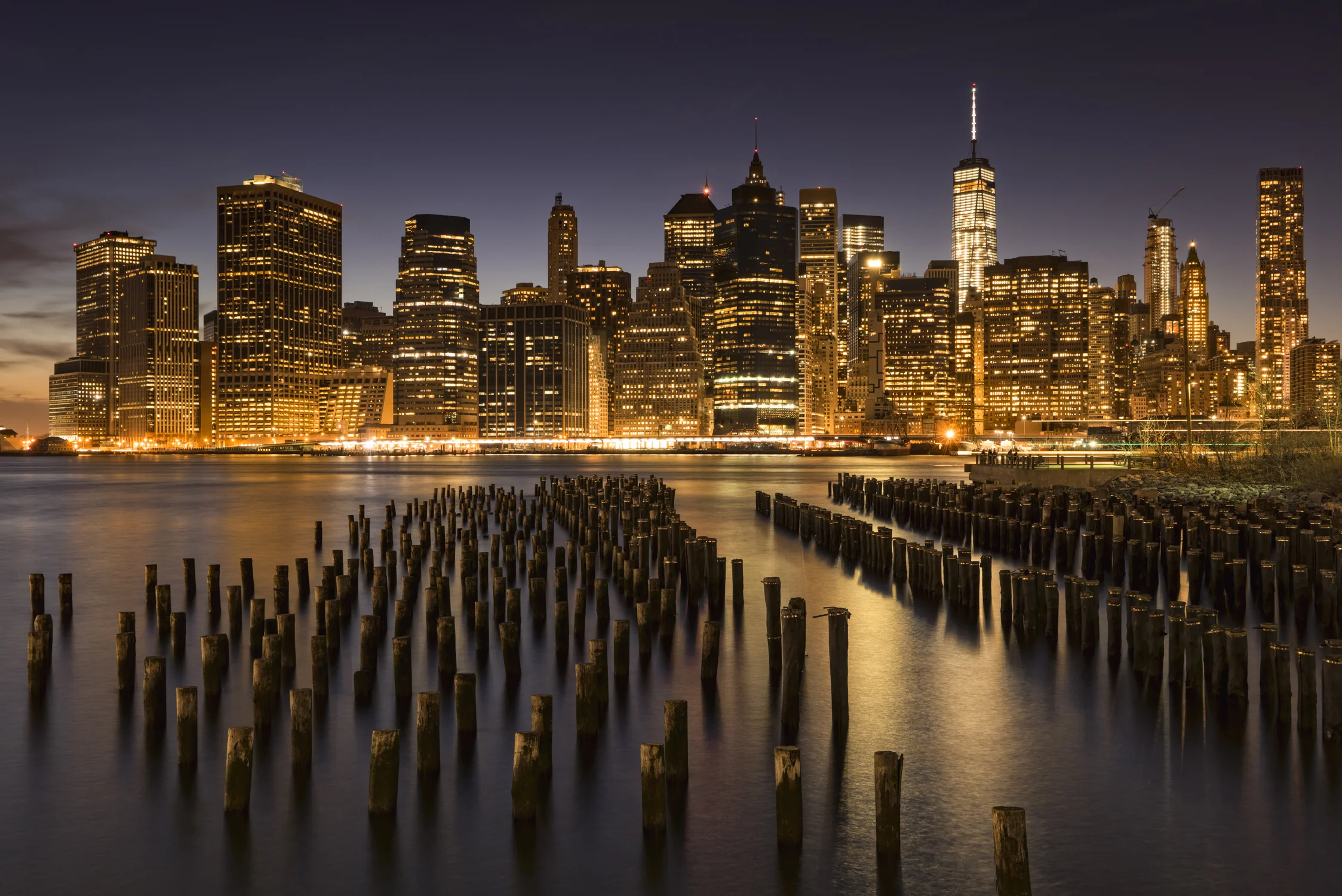 New York City skyline at twilight
