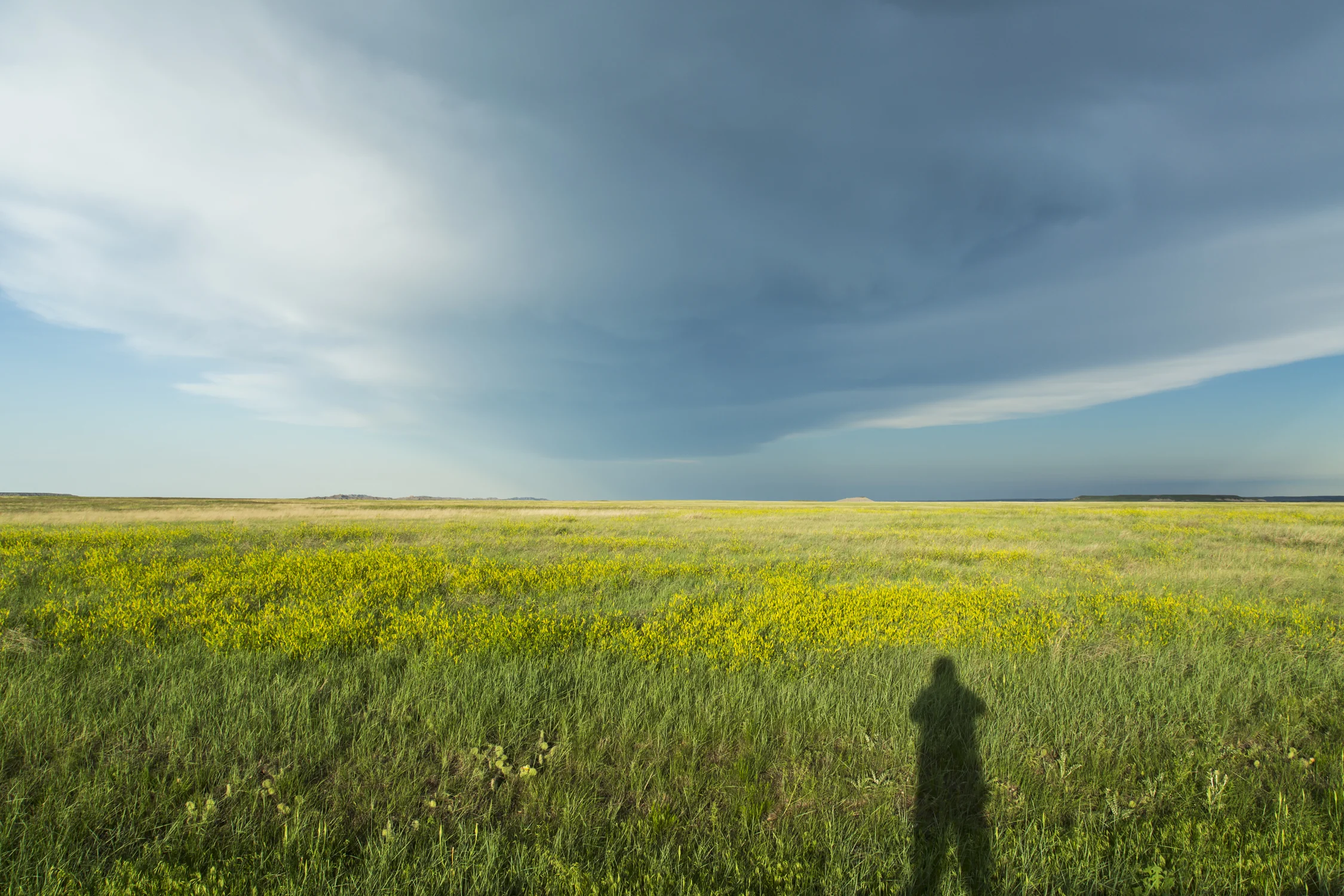 Shadow of a person on a South Dakota prairie