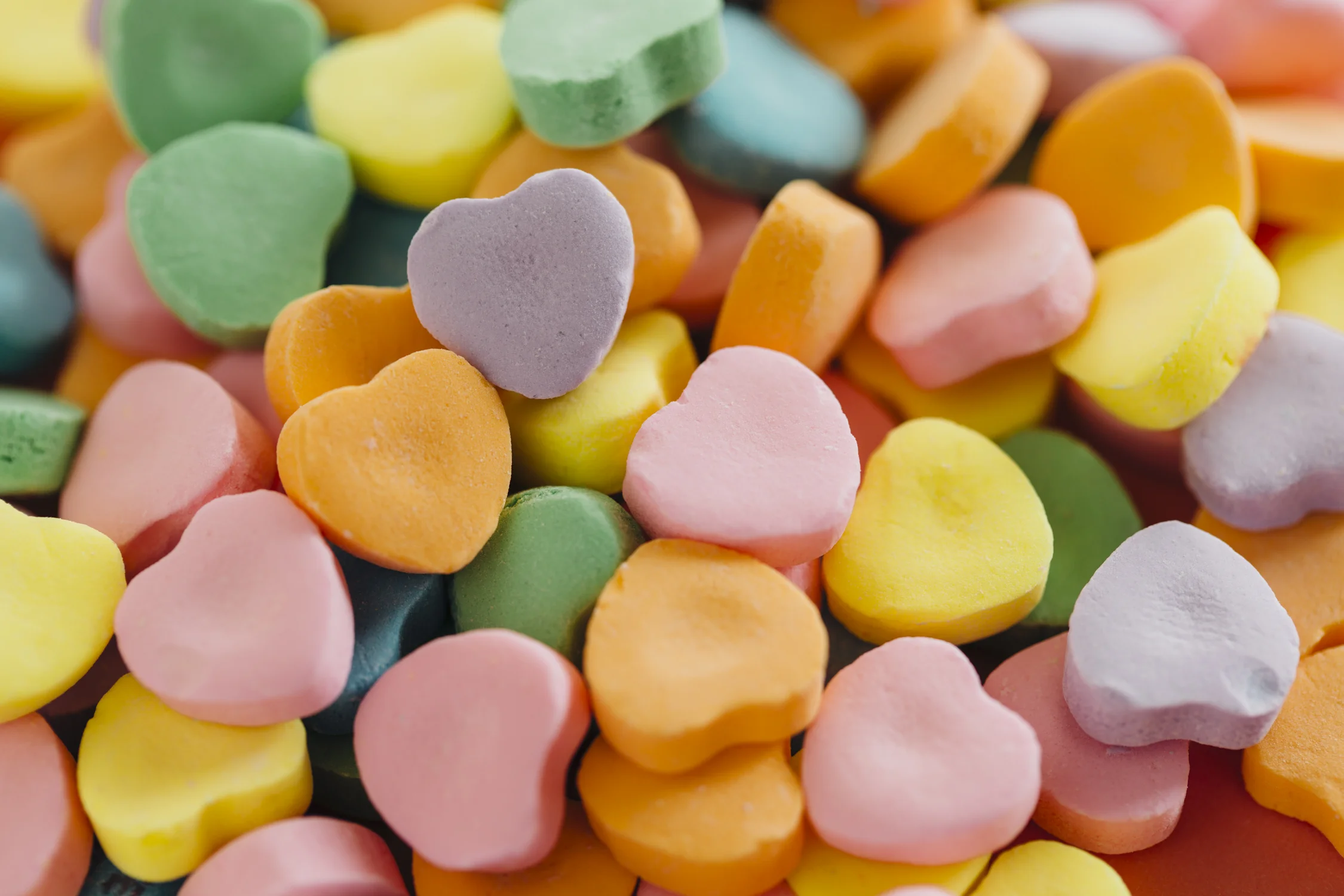 Heart shaped candy in assorted colors
