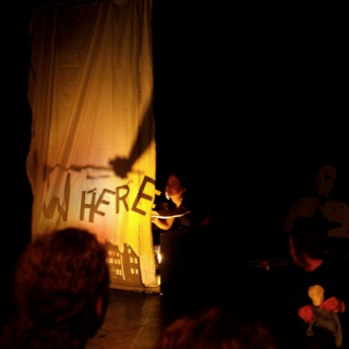 One of two shadow puppet screens used during the presentation of this piece at a Blood From a Turnip